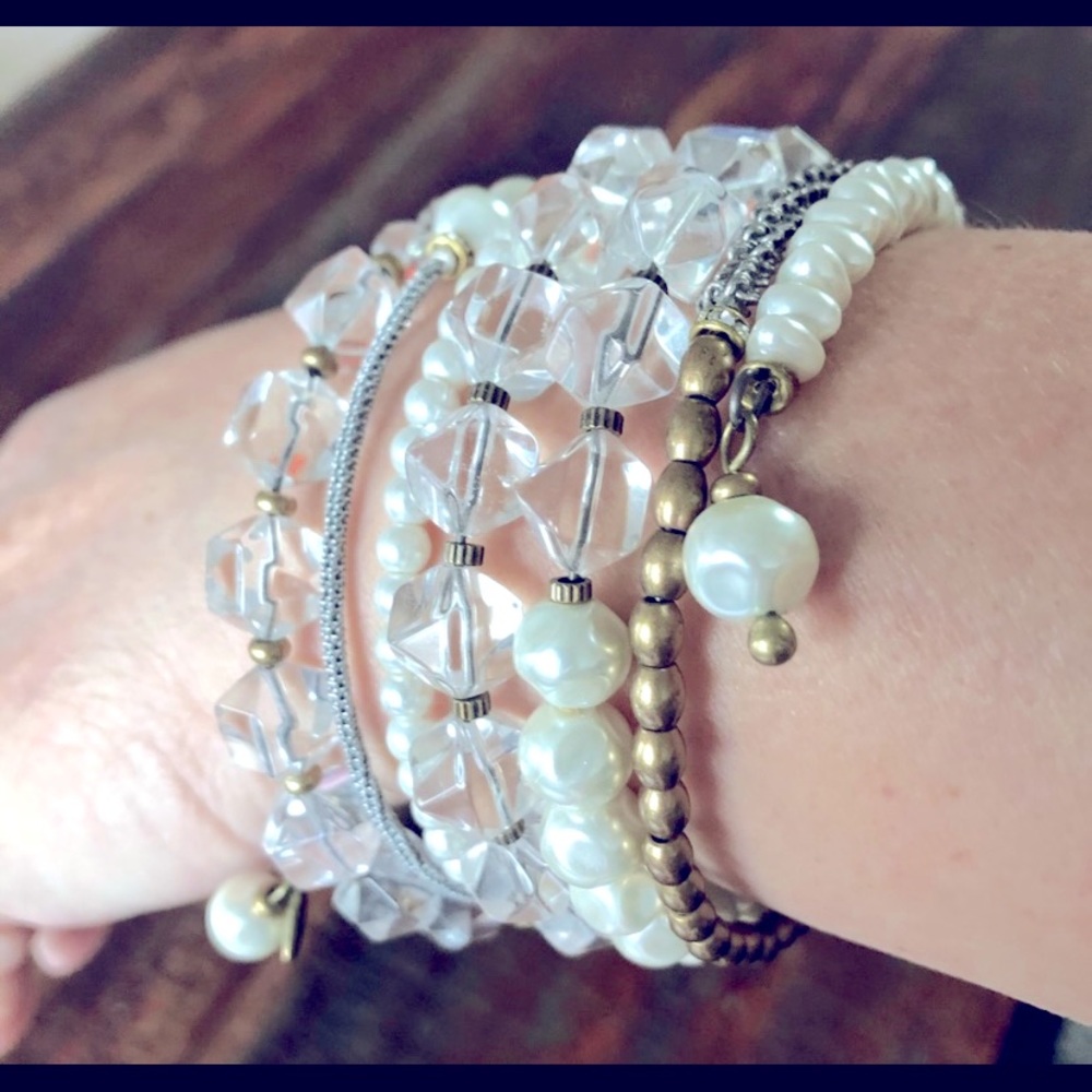 SILPADA~Glass Brass Crystal & Pearl Wrap Bracelet